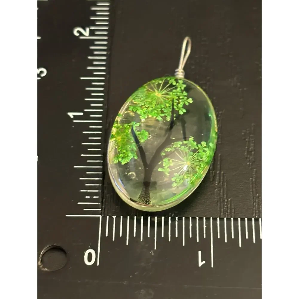 Pressed Flower Tree of Life Pendant, Resin Oval Charm